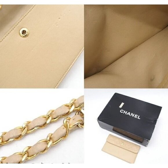 Authentic CHANEL 24K Double Flap Bag Lambskin Quilted Purse Beige with Pouch - Picture 5 of 8